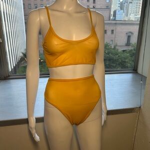 Mustard Yellow mesh crop tank top